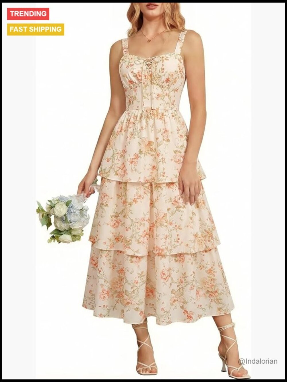 Milkmaid Corset Dress with Pockets Floral Sundress Wedding Guest